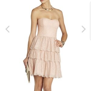 BCBGMAXAZRIA Lilah Tiered-Lace Strapless Dress